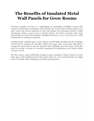 The Benefits of Insulated Metal Wall Panels for Grow Rooms