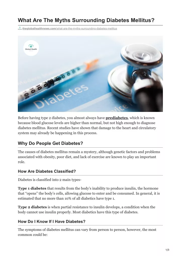 what are the myths surrounding diabetes mellitus