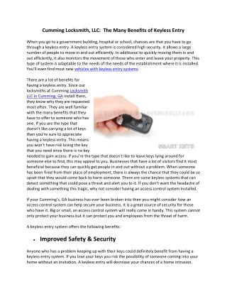 The Many Benefits of Keyless Entry in Cumming GA