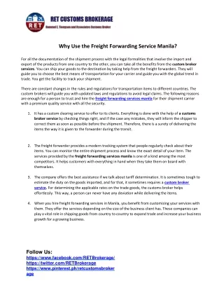 Why Use the Freight Forwarding Service Manila