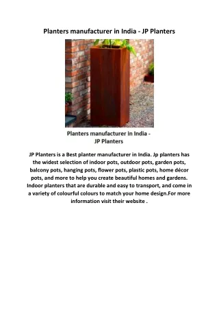 Planters manufacturer in India - JP Planters
