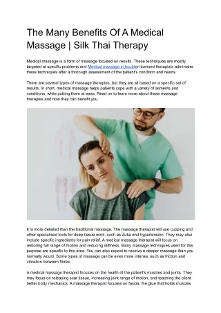 The Many Benefits Of A Medical Massage | Silk Thai Therapy