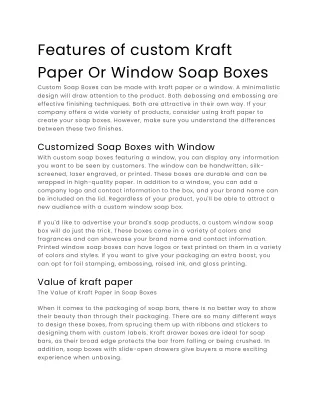 features of custom kraft paper or window soap