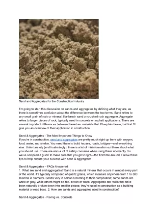 sand and aggregates for the construction industry