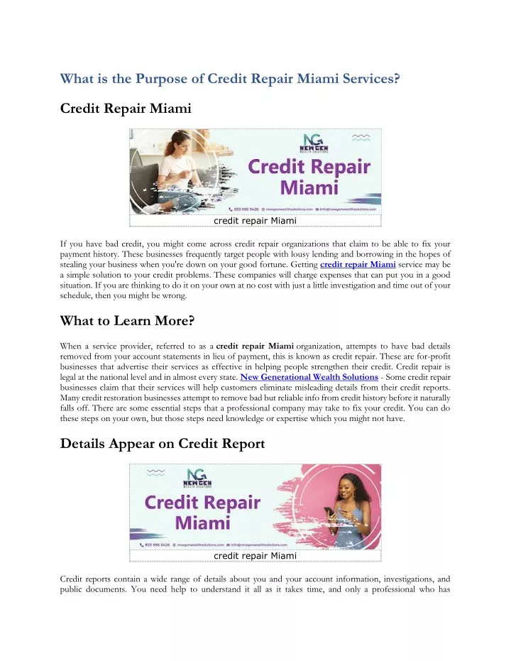 what is the purpose of credit repair miami