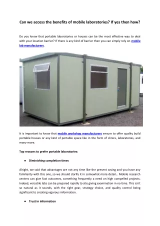 can we access the benefits of mobile laboratories