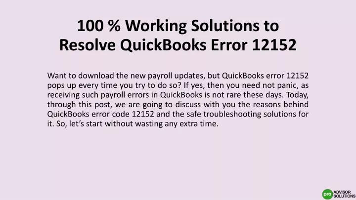 100 working solutions to resolve quickbooks error 12152