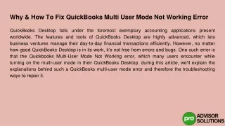 why how to fix quickbooks multi user mode not working error