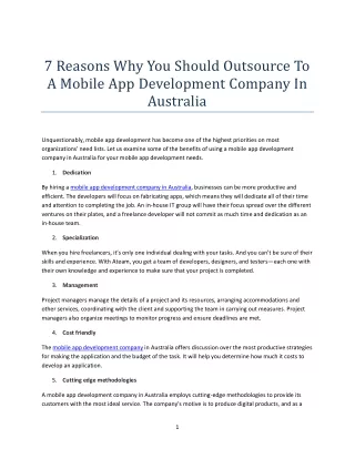 7 Reasons Why You Should Outsource To a Mobile App Development Company In Australia