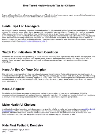 Time Tested Healthy Mouth Tips for Kids