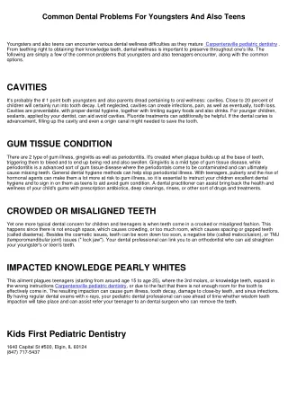 Usual Oral Problems For Youngsters And Also Teenagers