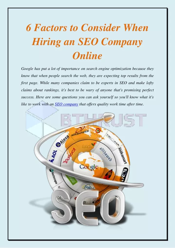 6 factors to consider when hiring an seo company