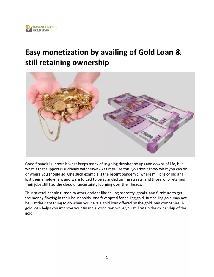 easy monetization by availing of gold loan still