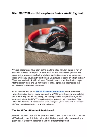 MPOW Bluetooth Headphones Review - Audio Egghead