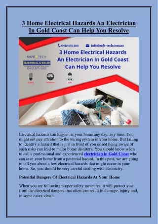 3 Home Electrical Hazards An Electrician In Gold Coast Can Help You Resolve