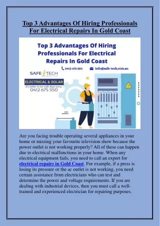 Top 3 Advantages Of Hiring Professionals For Electrical Repairs In Gold Coast