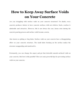 how to keep away surface voids on your concrete