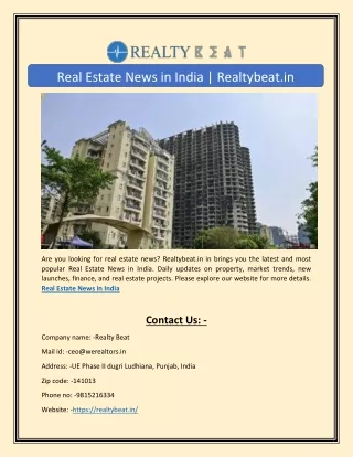 Real Estate News in India | Realtybeat.in