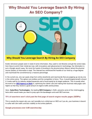 Why Should You Leverage Search By Hiring An SEO Company?