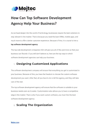 How Can Top Software Development Agency Help Your Business