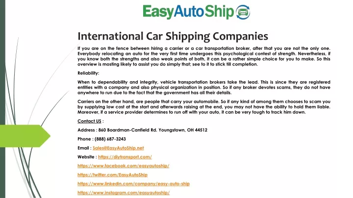 international car shipping companies