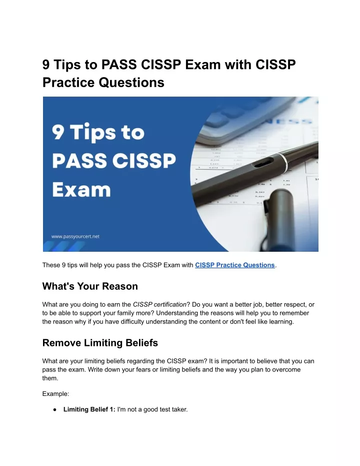 PPT - 9 Tips To PASS CISSP Exam With CISSP Practice Questions ...