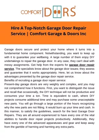 Hire A Top-Notch Garage Door Repair Service  Comfort Garage & Doors Inc