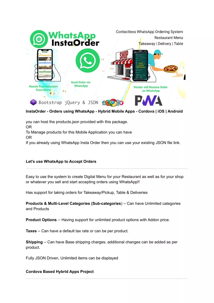 instaorder orders using whatsapp hybrid mobile