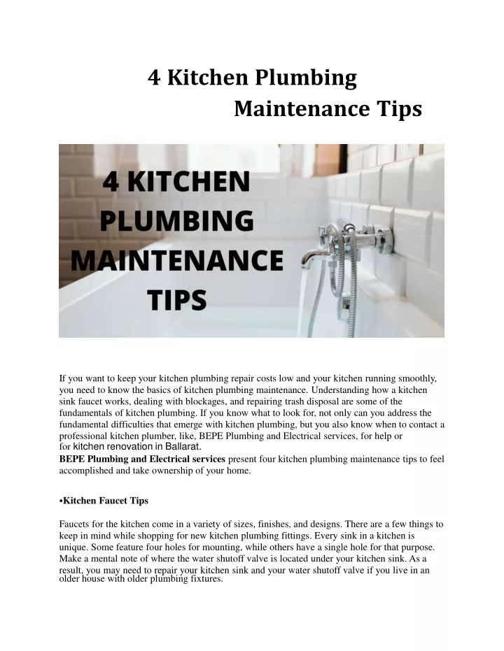 4 kitchen plumbing maintenance tips