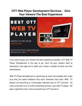OTT Web Player Development Services -  Give Your Viewers The Best Experience