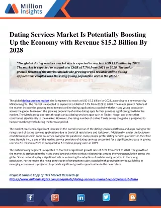 Dating Services Market Is Potentially Boosting Up the Economy with Revenue $15.2 Billion By 2028
