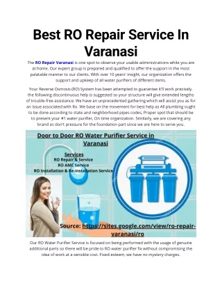 Best RO Repair Service In Varanasi