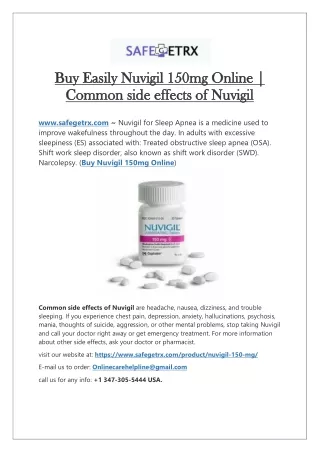 Buy Easily Nuvigil 150mg Online | Common side effects of Nuvigil