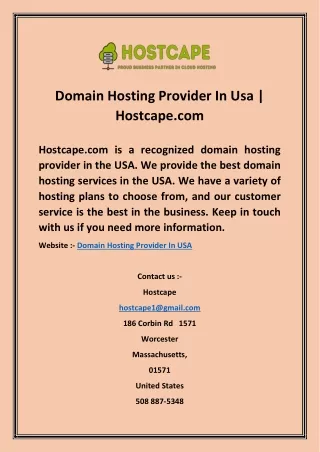 Domain Hosting Provider In Usa | Hostcape.com