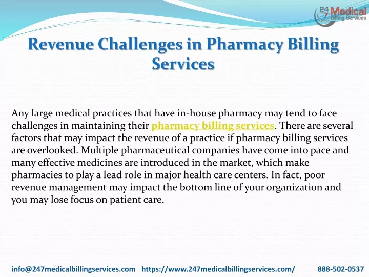 revenue challenges in pharmacy billing services