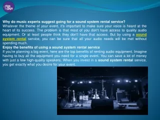 why do music experts suggest going for a sound