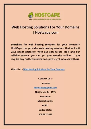 Web Hosting Solutions For Your Domains | Hostcape.com
