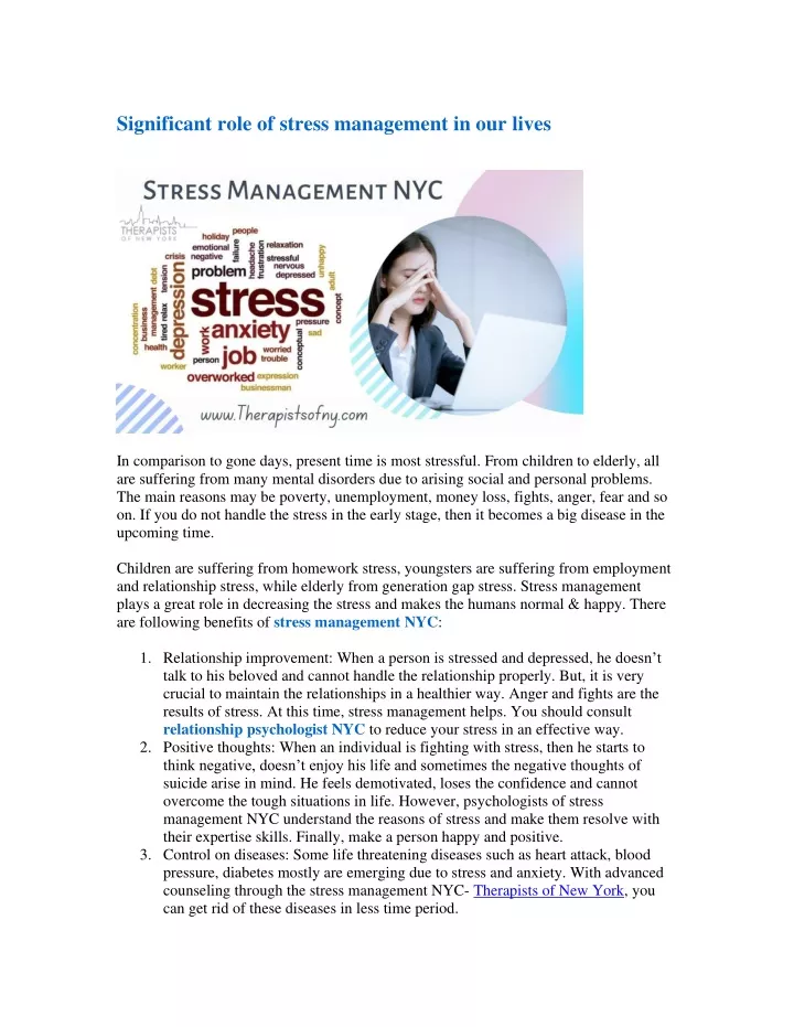 significant role of stress management in our lives