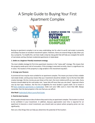 A Simple Guide to Buying Your First Apartment Complex