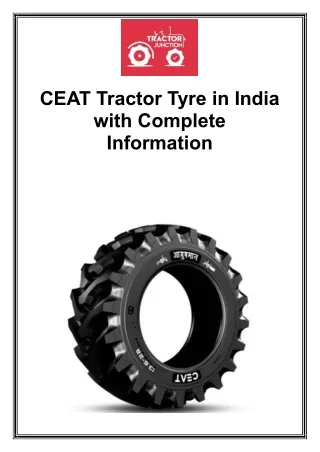 CEAT Tractor Tyre In India With Complete Information