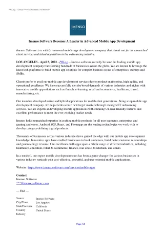 Imenso Software Becomes A Leader in Advanced Mobile App Development
