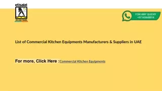 List of Commercial Kitchen Equipments Manufacturers & Suppliers in UAE