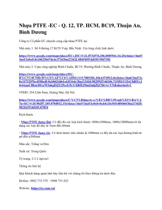 Nhựa PTFE -EC - Q. 12, TP. HCM, BC19, Thuận An, Bình Dương