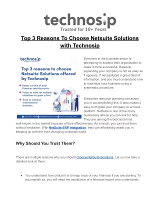top 3 reasons to choose netsuite solutions with