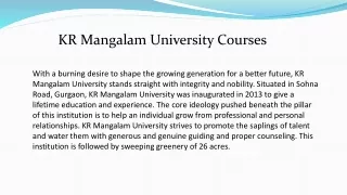 K.R. Mangalam University | KR Mangalam University Courses