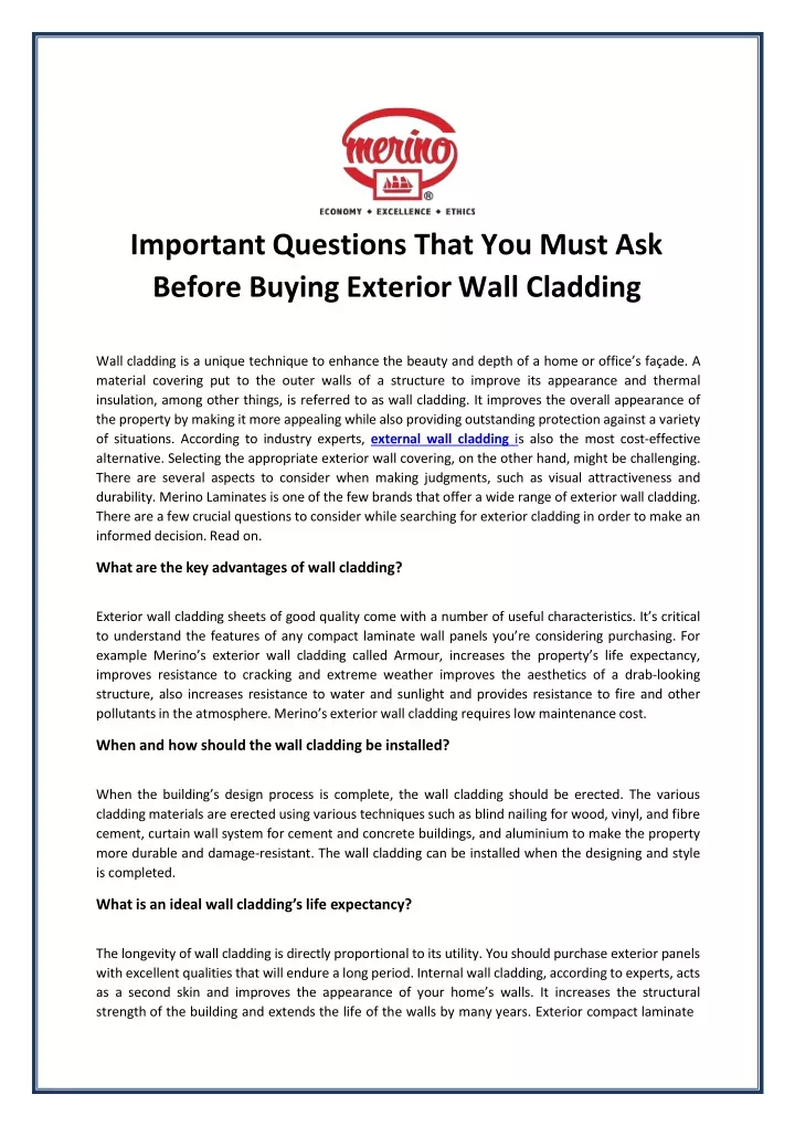 important questions that you must ask before buying exterior wall cladding