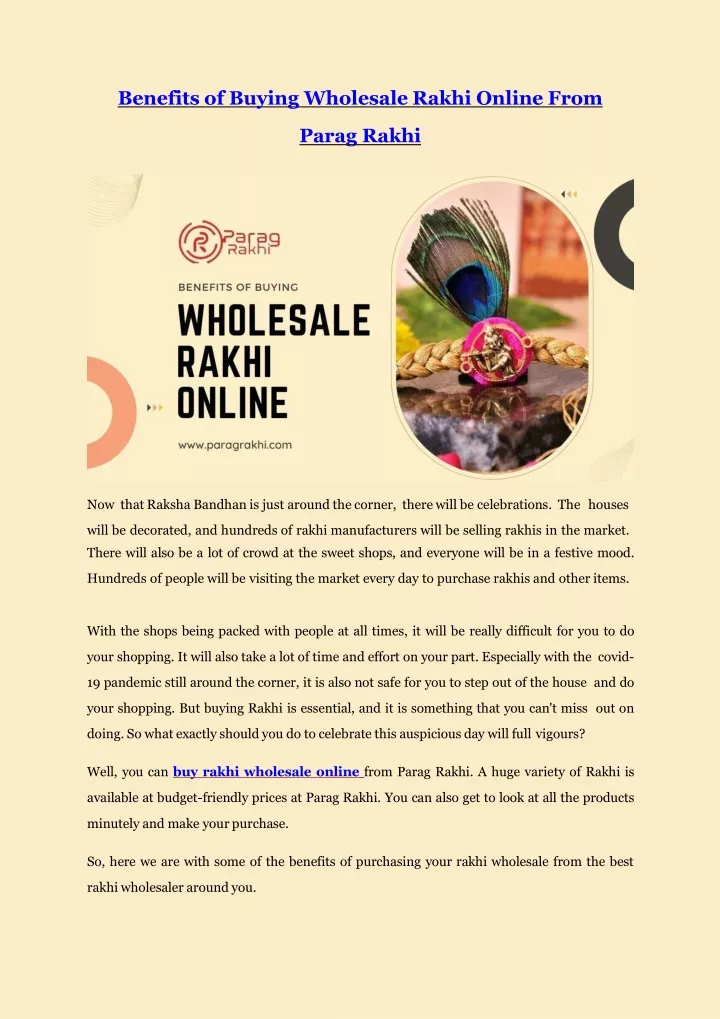 benefits of buying wholesale rakhi online from