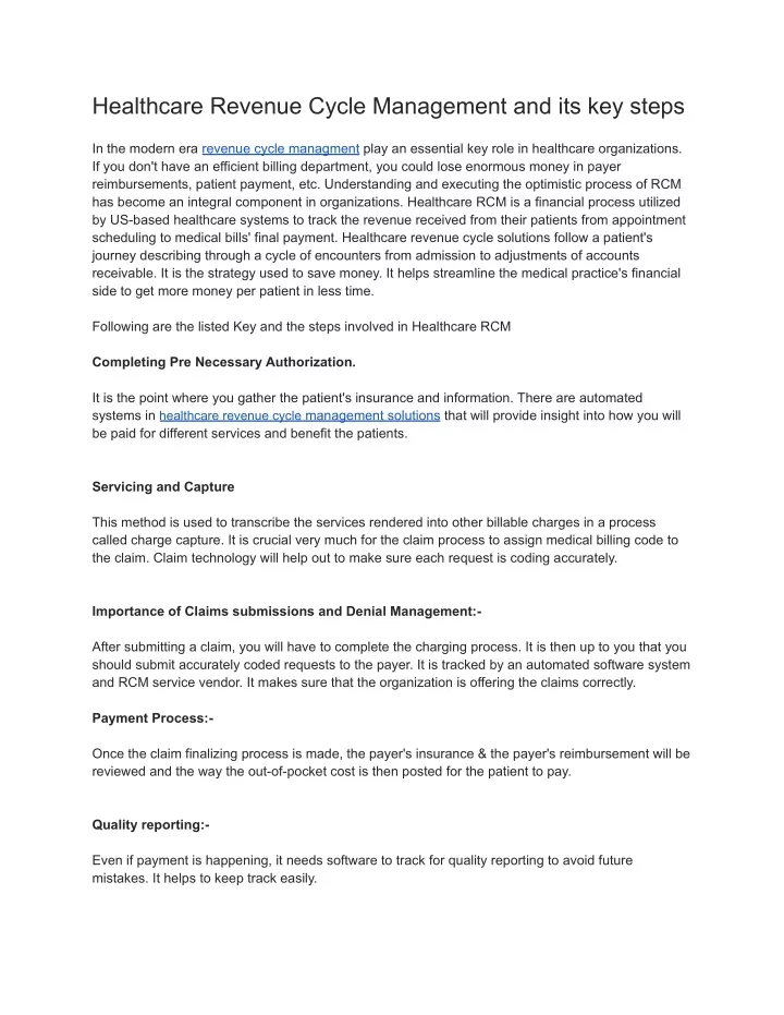 healthcare revenue cycle management