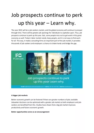 Job prospects continue to perk up this year – Learn why