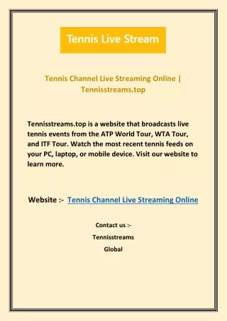 Tennis Channel Live Streaming Online | Tennisstreams.top